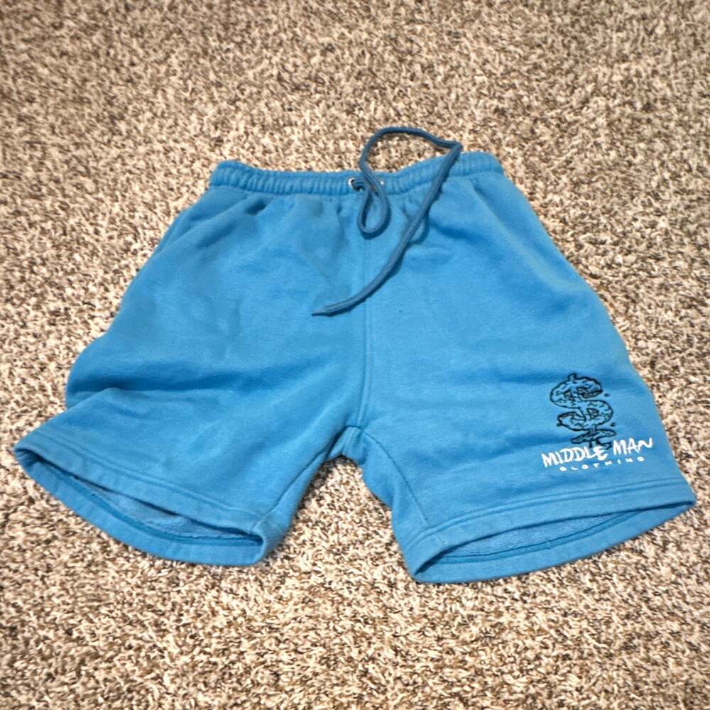 Middle Man Clothing Men's Basic Sweat Shorts S Blue Solid Flat Front Drawstring